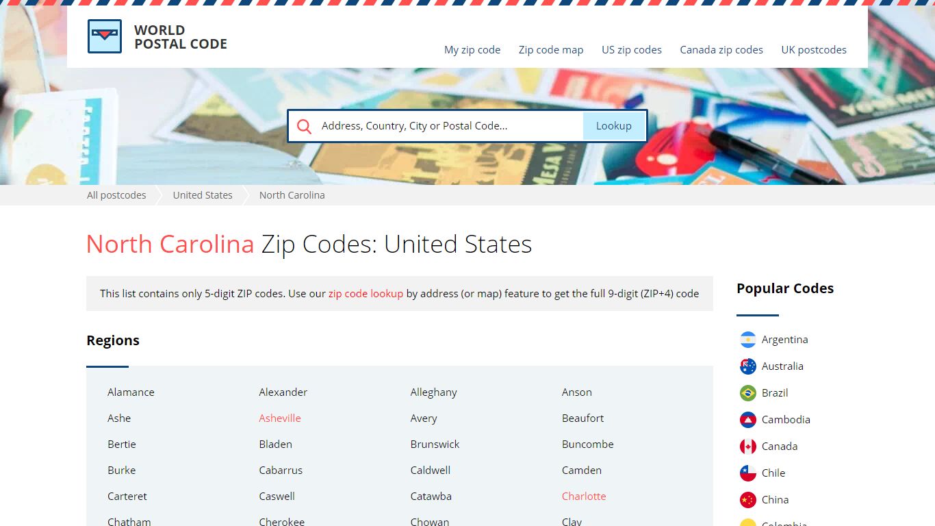 North Carolina, United States Zip Codes - World Postal Code